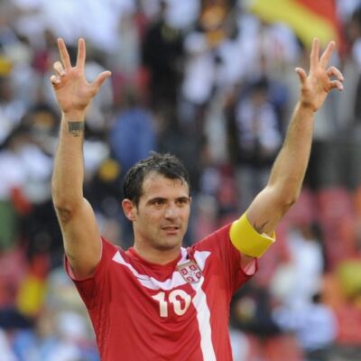 Serbia's midfielder Dejan Stankovic cele